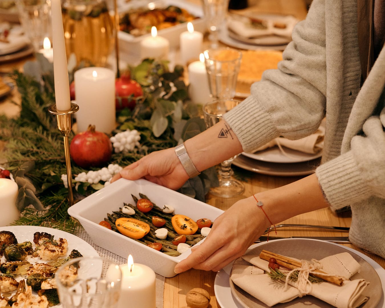 person serving dinner for holiday party