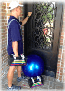 personal trainer knocking on door of home in Keller” vspace=