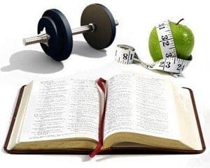 weight, bible and apple