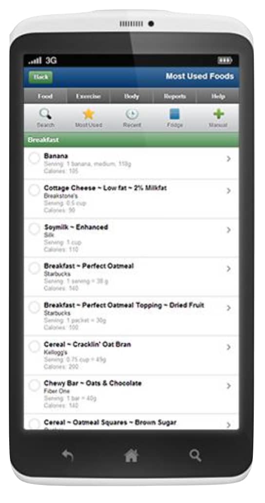 food diary on a smartphone