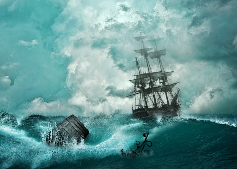 people don't reach goals without guidance boat in storm painting