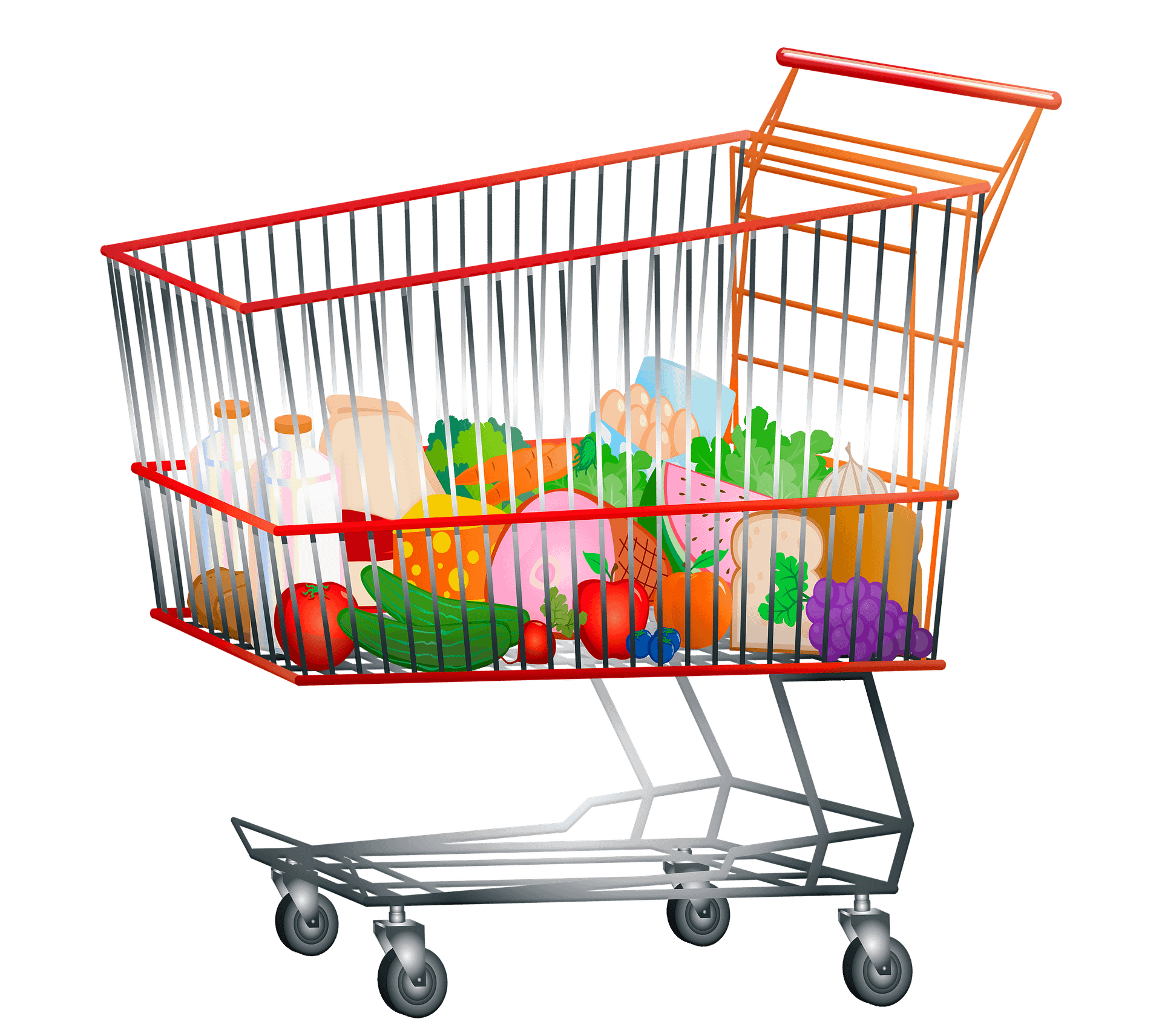 grocery cart full of healthy labels