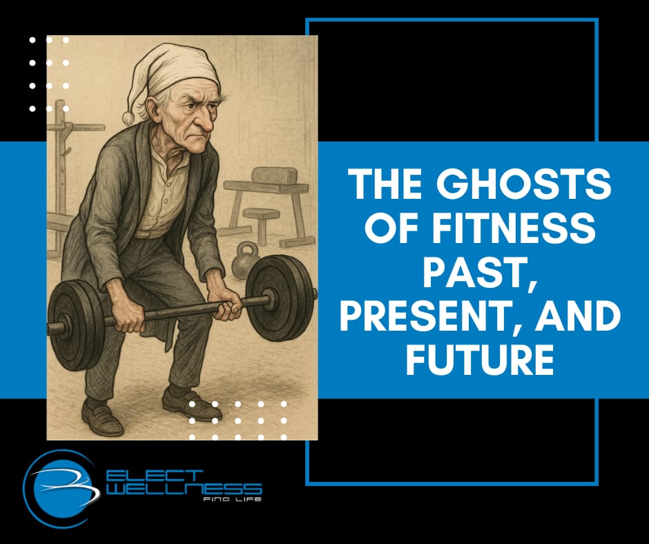 The Ghosts of Fitness Past, Present, and Future Scrooge weight lifting